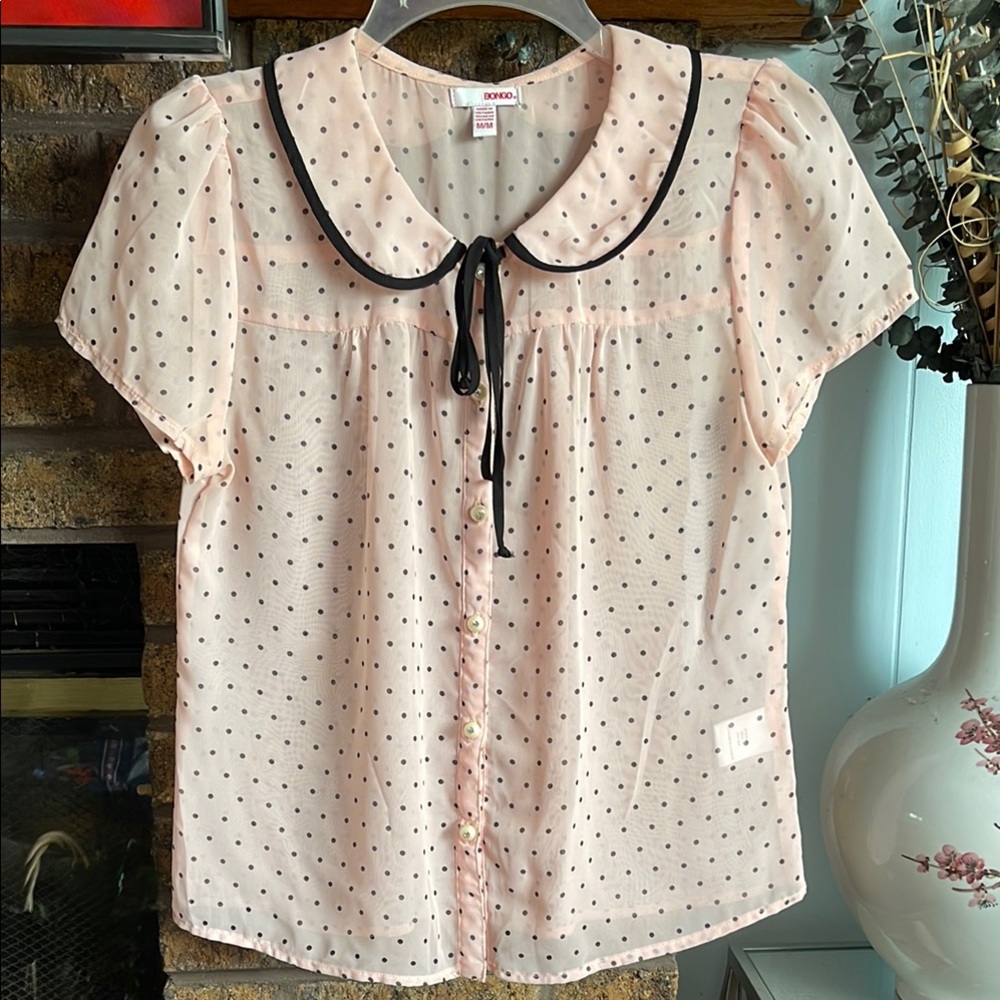 NWOT Bongo sheer peach polka dot blouse